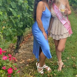 Express Satin V-Neck Midi Slip Dress - Periwinkle Blue Medium